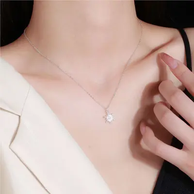 S999 saf gümüş kar tanesi zirkon kolye, tatlı lüks, kadın