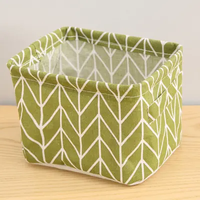 Printed Cotton-Linen Fabric Storage Basket with Handle - 12