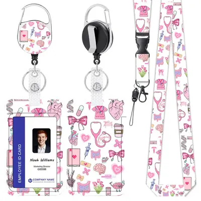 Pink Medical Staff ID Badge Holder with Retractable Lanyard - 2