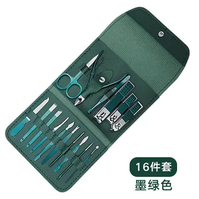 Nagelschere Set Matcha Grün 16-teiliges Schönheits-Maniküre-Werkzeug Nagelschere Maniküre Pediküre Messer Großhandel Etikettierung - 12