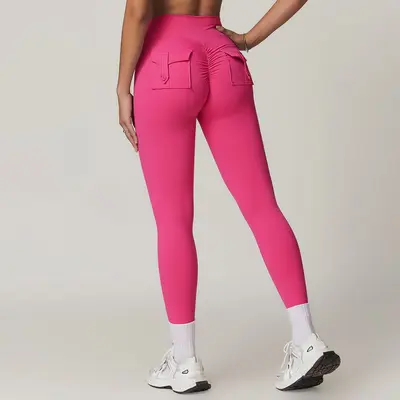 Peach Cargo Pocket Yoga Pants, High-Waist Butt-Lifting, Quick-Dry - 7