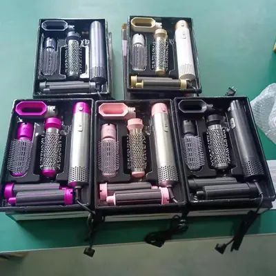 Amazon Cross-Border 5-in-1 Curling Iron Hot Air Brush Hair Dryer Curler Straightener Brush Auto Hair Suction