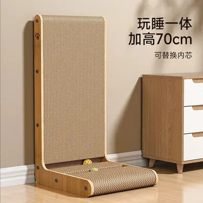 L-Shaped Cat Scratcher, Wall-Mounted, Integrated Nest, Corrugated Cardboard