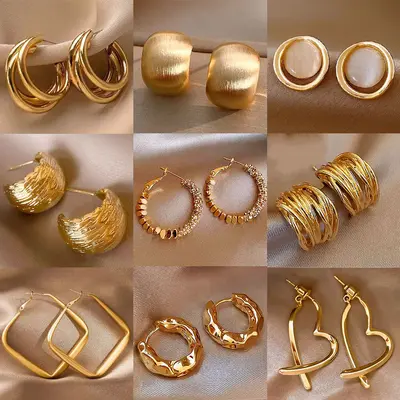 925 gümüş C halka küpe, altın kaplı, minimalist tasarım - 2