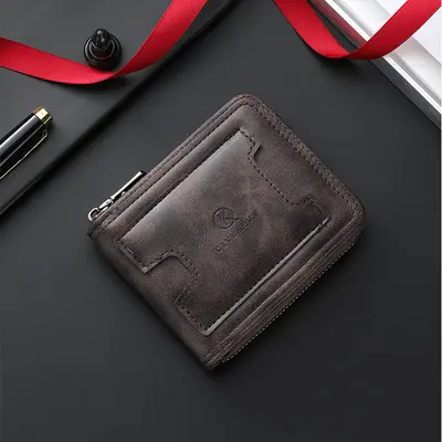 Men's Zipper Short Bifold Wallet with Multi-Function Card Holder - 8