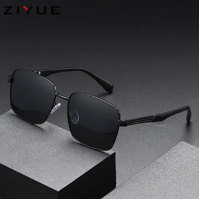 Men's Polarized Sunglasses with Metal Square Frame for Driving - 3