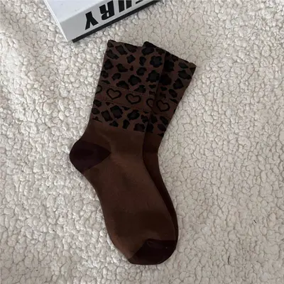Damen-Mitteldicke Socken mit Leopardenmuster in Kaffeebraun - 8