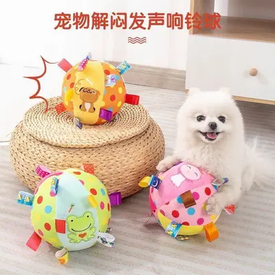 新款发声响铃宠物玩具高弹棉填充高品质印花彩带发声耐咬狗狗玩具