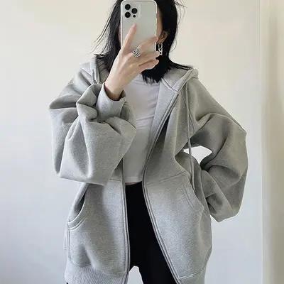 Damen-Kapuzenjacke mit Fleecefutter und Reißverschluss, lockere Passform