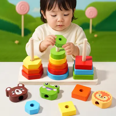 Wooden Animal Shape Color and Shape Sorting Toy