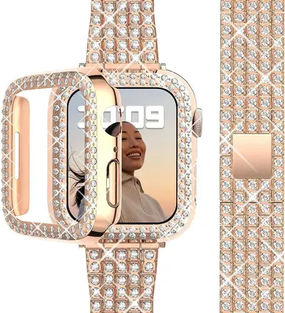 Metal Diamond-Studded Band for Apple Watch 12345678, Full Diamond Five-Bead Style - 9