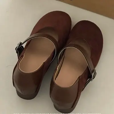 Sheepskin Version ~ Petite Women's 7CM Hidden Heel Mary Jane Shoes 2025 New Style French Single Strap Chunky Heel Single Shoes for Women