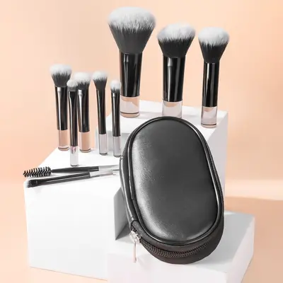 10-teiliges Mini-Make-up-Pinselset mit Pinselbeutel - 8