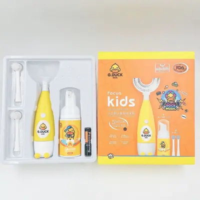 Sonik çocuk diş fırçası seti, yumuşak kıllı silikon su geçirmez, sarı ördek desenli - 3
