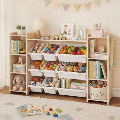 Grenzüberschreitender Massivholz-Mehrschicht-Montessori-Kindergarten-Spielzeugständer Aufbewahrungsschrank Kinderregal Spielzeugaufbewahrungsständer