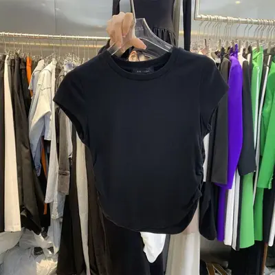 Trendy sexy girl pure desire waist wrap short sleeve t-shirt for women, summer new solid color sweater slim fit short top for women. - 9