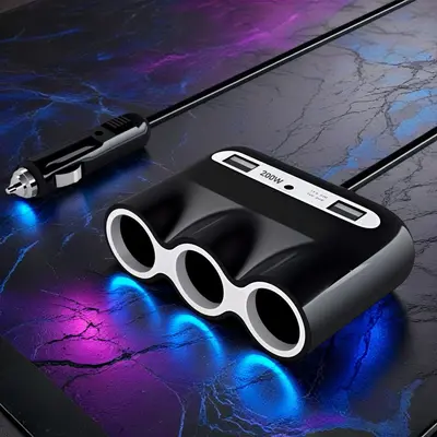 Araba Şarj Cihazı 200W - Üç Çıkışlı Çakmak Soketinden Hızlı Şarj, USB ve Elektrik Dönüştürücü