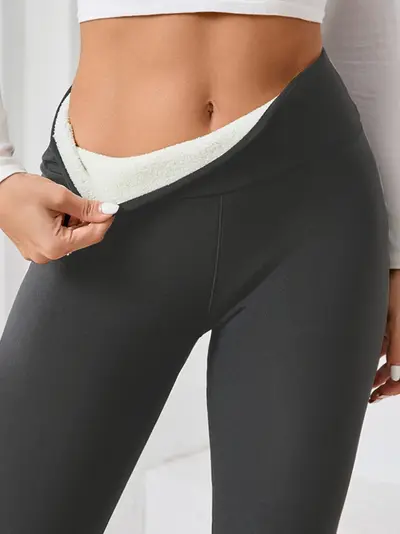 Kadın kışlık polar astarlı kalın taytlık, yüksek bel, cepli, yoga pantolonu - 12