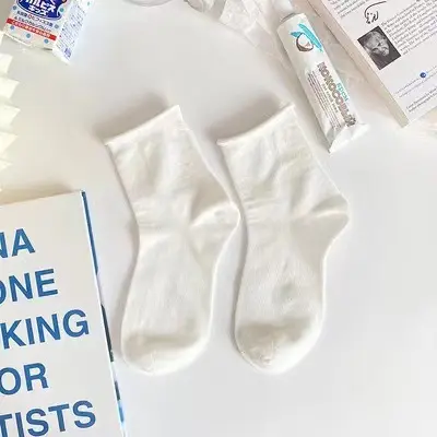white socks women's socks solid color cotton socks pure white full colored cotton women's socks wholesale mid-calf socks bubble mouth Lolita - 8