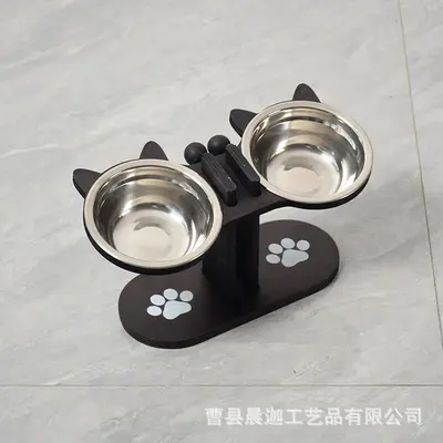Ahşap Eğimli Evcil Hayvan Mama Kabı Standı, Su Kabı Rafı, Dikey Kedi Besleyici