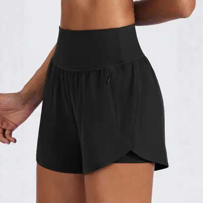 Women's High-Waist Quick-Dry Running Shorts with Zip Pocket