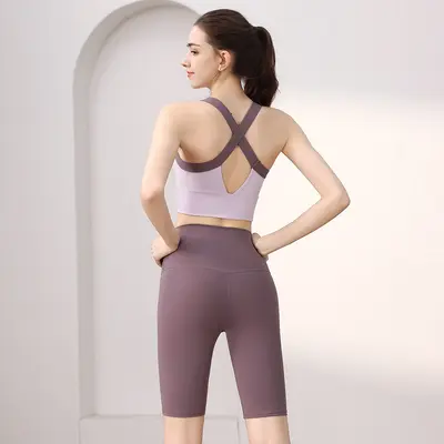 Women's Summer Yoga Sports Set, Shockproof Vest, Backless, Pilates - 12