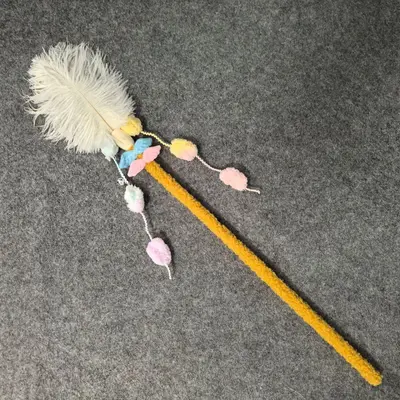 Ostrich Feather Cat Teaser Wand with Plush Wooden Stick - 7