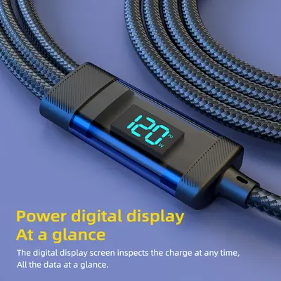Sınır ötesi popüler dijital ekranlı 120W üçü bir arada hızlı şarjlı örgülü veri kablosu, Huawei Apple Type-C bir ila üç için uygun. - 2