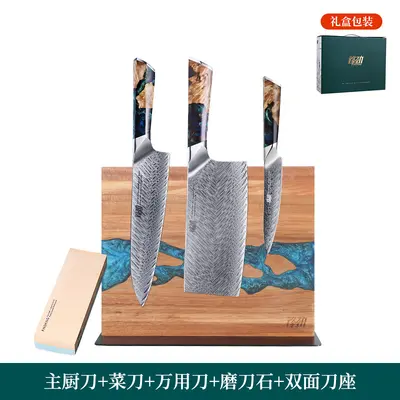 大马士革厨房刀具套装5件套多款式套刀家用菜刀乔迁入伙礼品礼盒 - 7