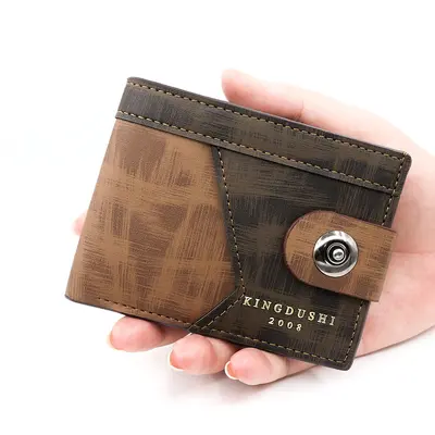 Men's Short Wallet, Magnetic Snap, Slim Leather, Coin Pocket - 7