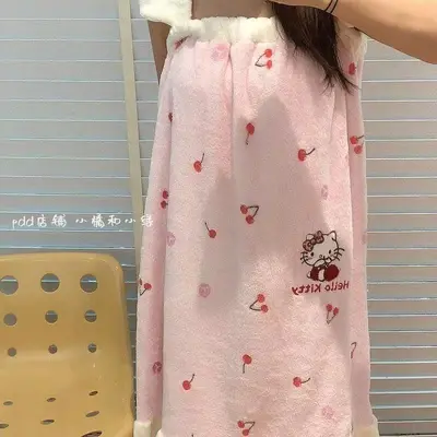Kiraz KT Kedi Havlu Bornoz Takımı Mercan Polar Bornoz Kalın Su Emici Hızlı Kuruyan Banyo Ev Büyük Havlu Toptan