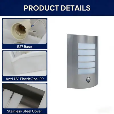 Stainless Steel Outdoor Wall Light, Waterproof, Motion Sensor
