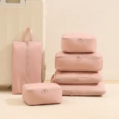 Neue grenzüberschreitende Reise-Aufbewahrungstasche aus Memory-Stoff, sechsteiliges Set, komprimierte Kleidung, Kofferaufbewahrungstasche, Toilettenartikel-Organizer-Tasche