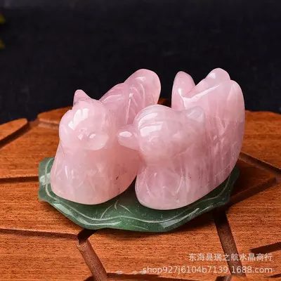 Pink Crystal Carved Mandarin Duck Ornament, Wedding Gift