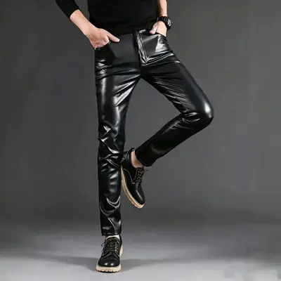 Herren-PU-Lederhose, schmal geschnitten, mit Stretch - 2