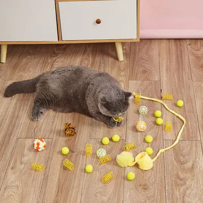Spring Bell Ball Cat Toy Set, Self-Play, Chew-Resistant - 4