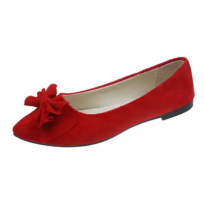 Women's Suede Ballet Flats with Bow, Pointed Toe, Size 43 - 6