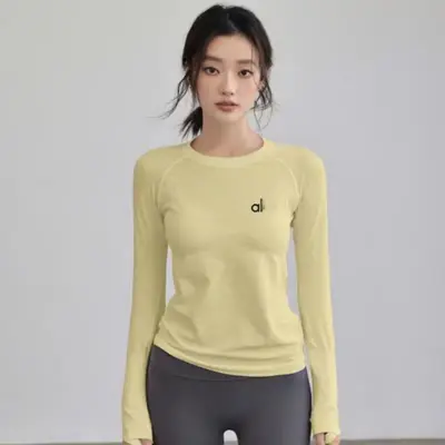 al女长袖跑步瑜伽服秋冬款修身显瘦高弹圆领运动训练速干健身服上