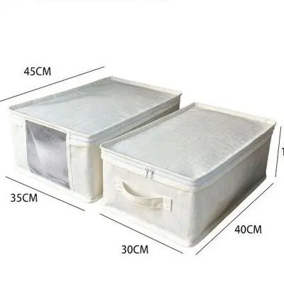 Cotton linen storage bags 4-piece set, foldable organizers