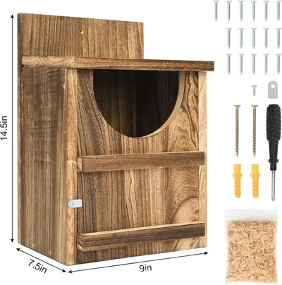 Holz-Eulenhaus Vogelnistkasten zum Aufhängen, Rechteckige Öffnung