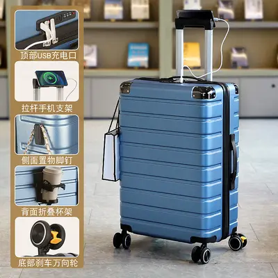 Zipper Suitcase with Combination Lock and Brake Wheels - 9