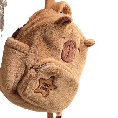 Capybara plush backpack, cute, fur design, student