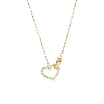 Gold-plated zircon necklace with heart cut pendant - 6