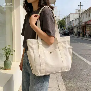 Thickened Canvas Tote Bag Large Capacity Shoulder Bag High-End Versatile Literary Student Book Commuter Bag - 5