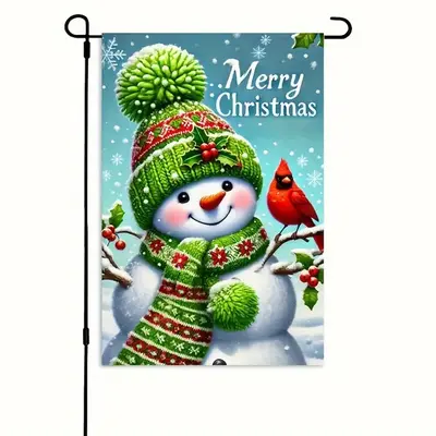 Leinen-Weihnachtsgartenfahne mit Schneemann und Weihnachtsbaum - 9