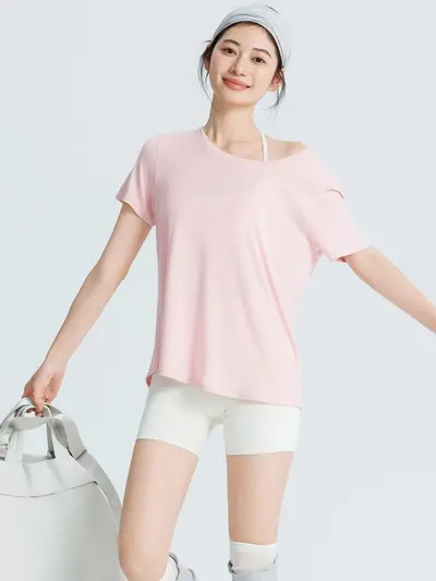 Kadın Yoga Tişörtü, Tencel ve Ipek Karışımlı, Nefes Alabilen Bol Fitness Kıyafeti