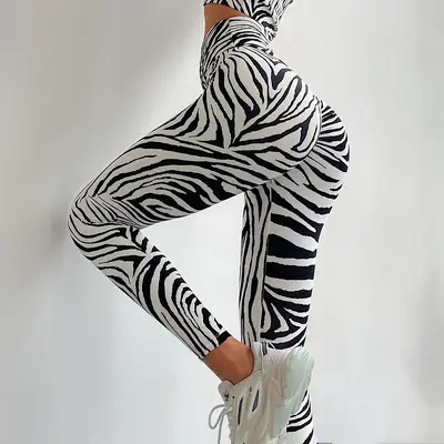 Bedruckte Damen-Yogahose, hohe Taille, schnelltrocknend, lang