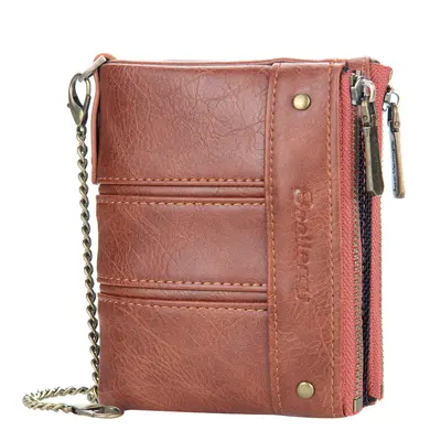 BAELLERRY Men's Short Wallet, Vertical Design, Double Zipper, Retro Coin Pocket - 10