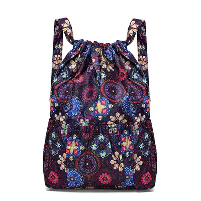 Ultra-Light Floral Drawstring Backpack for Women, Foldable Shopping Bag - 12