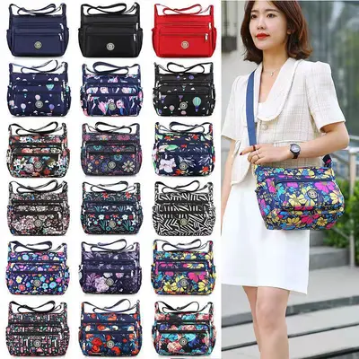 Small Square Printed Canvas Crossbody Bag with Oxford Fabric Details